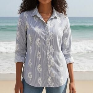 Cino Bohemian Embroidered Button Down Blouse
